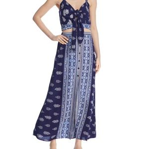 Blue Printed Bandana Maxi Skirt Boho Chic